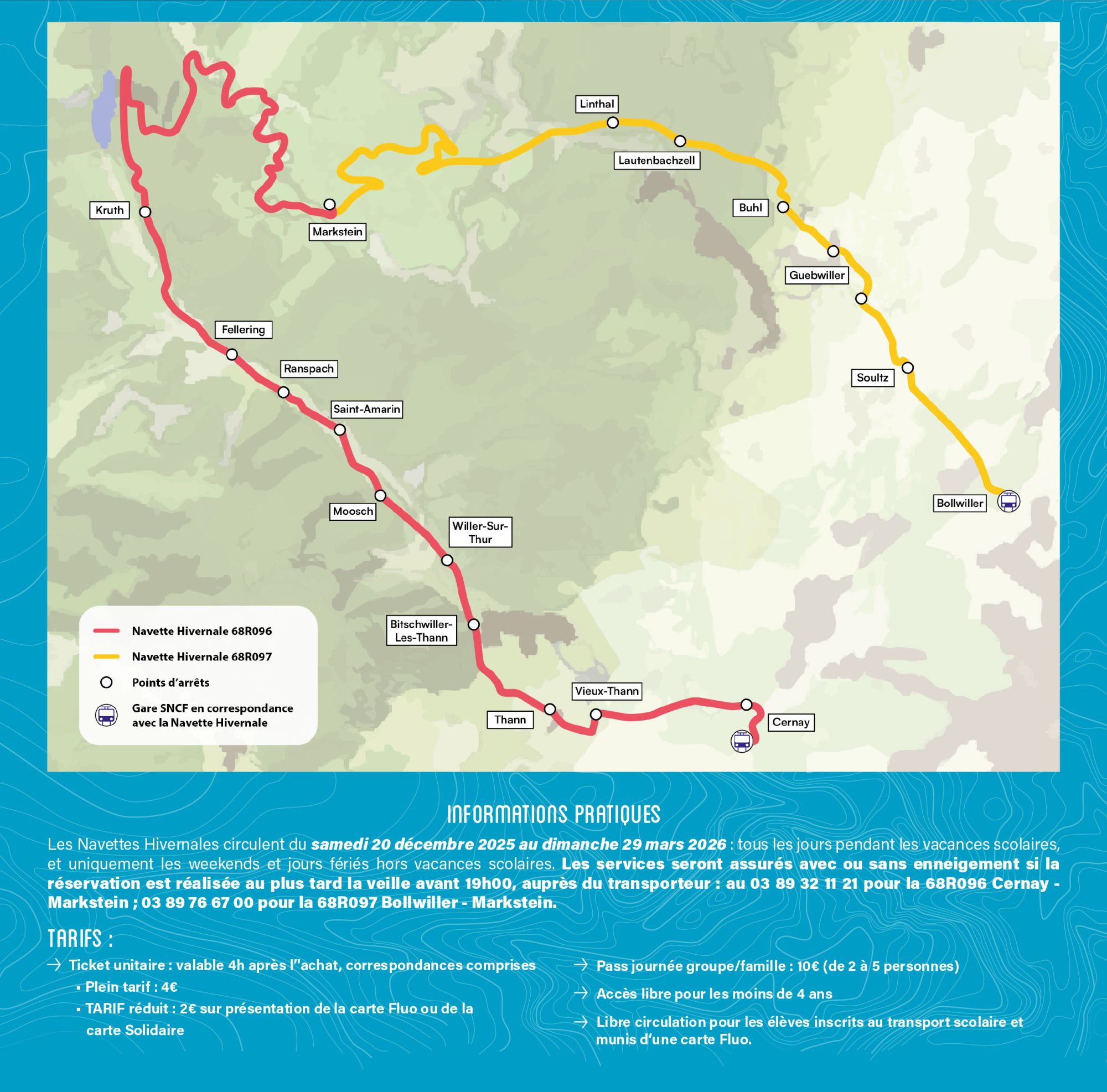 Plan navettes hivernales d&eacute;part de Cernay vers le Markstein