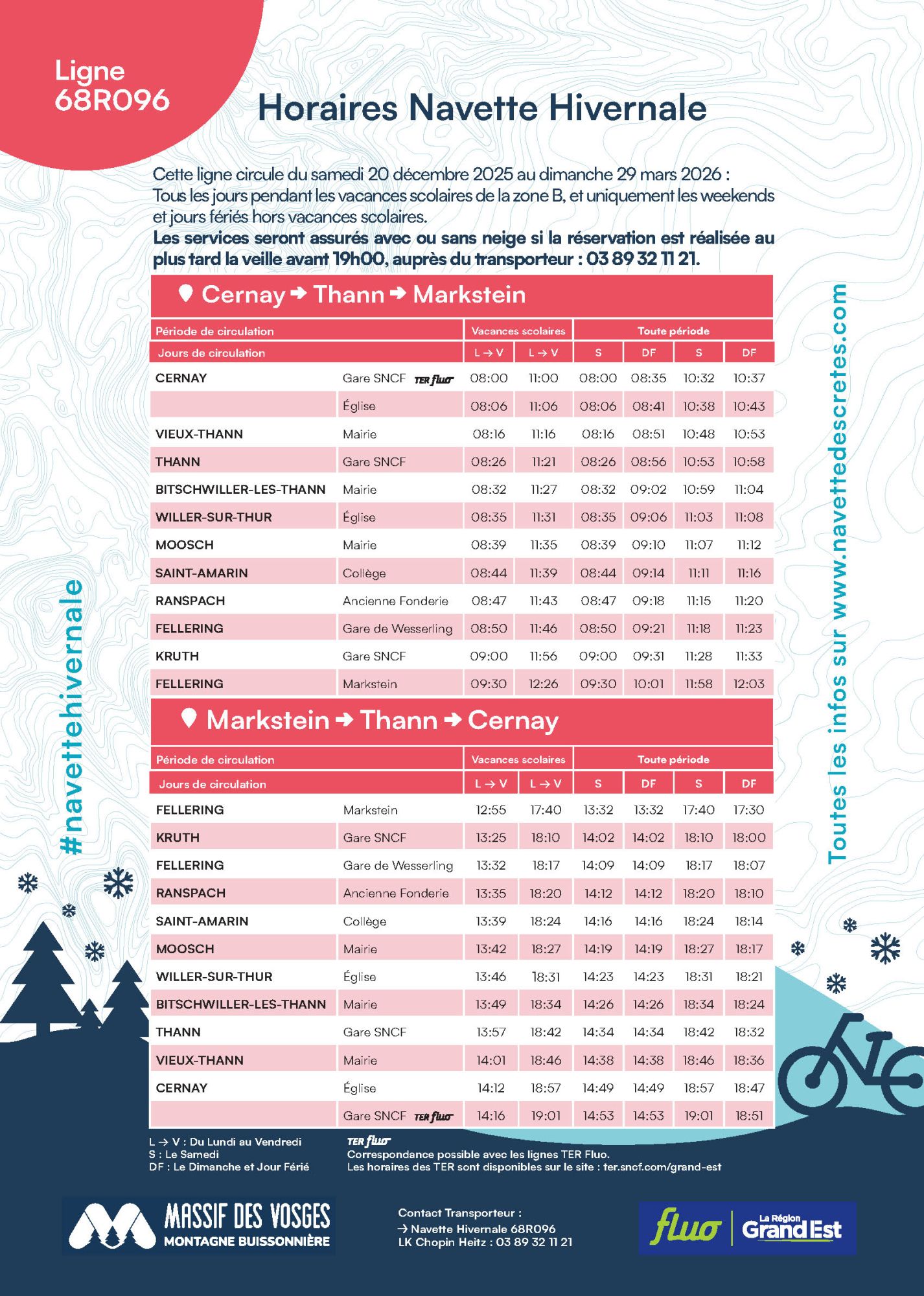 Navettes hivernales d&eacute;part de Cernay vers le Markstein - horaires