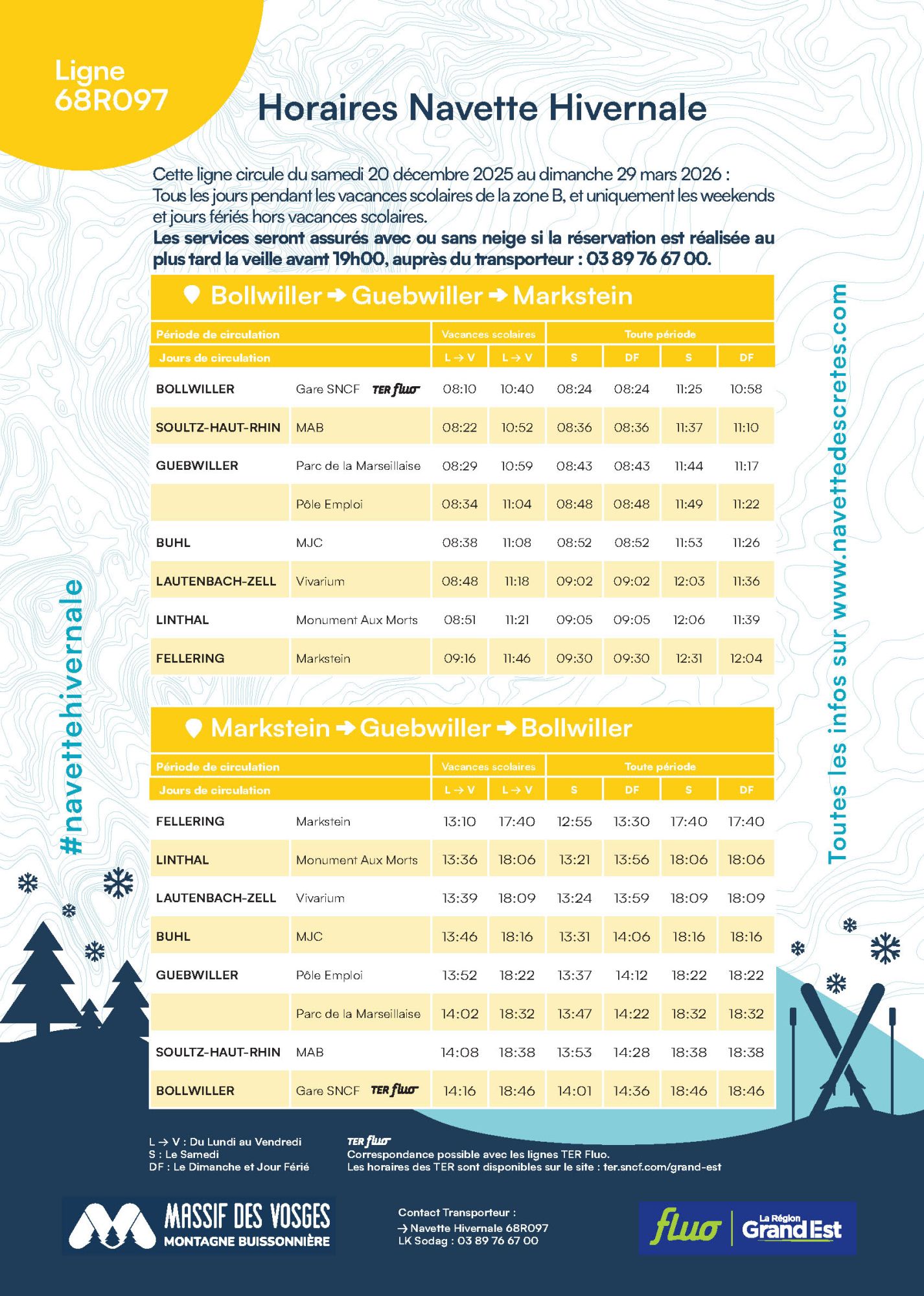 Navettes hivernales d&eacute;part de Cernay vers le Markstein - horaires