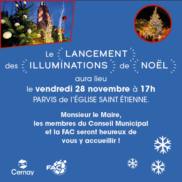 On y voit le clocher de l'église Saint Etienne, des décorations de Noël et le magnifique sapin de Noël