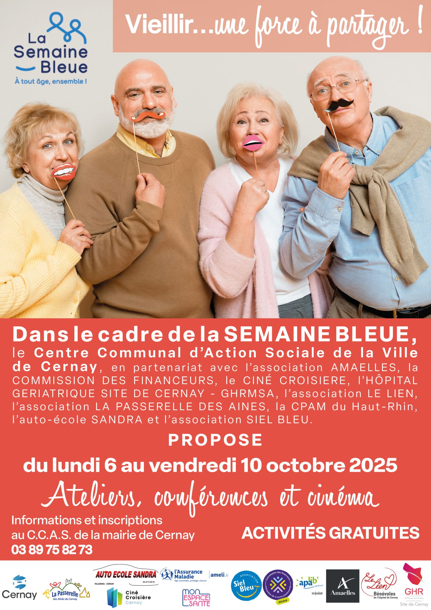 On y voit 4 séniors avec des fausses moustaches.