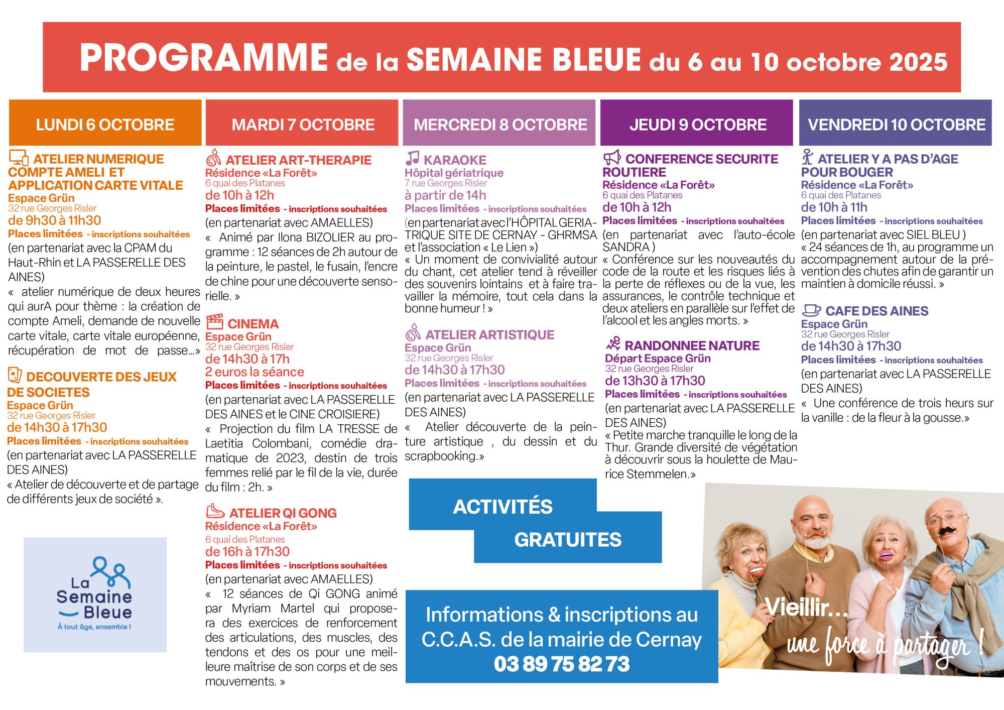 Tableau du programme de la semaine du 6 au 10/10/25 à Cernay