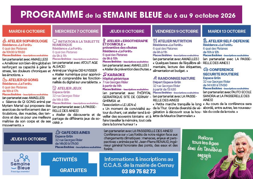 Programme complet de la Semaine Bleue à Cernau du 6 au 16/10/2026 Programme complet de la Semaine Bleue à Cernau du 6 au 16/10/2026