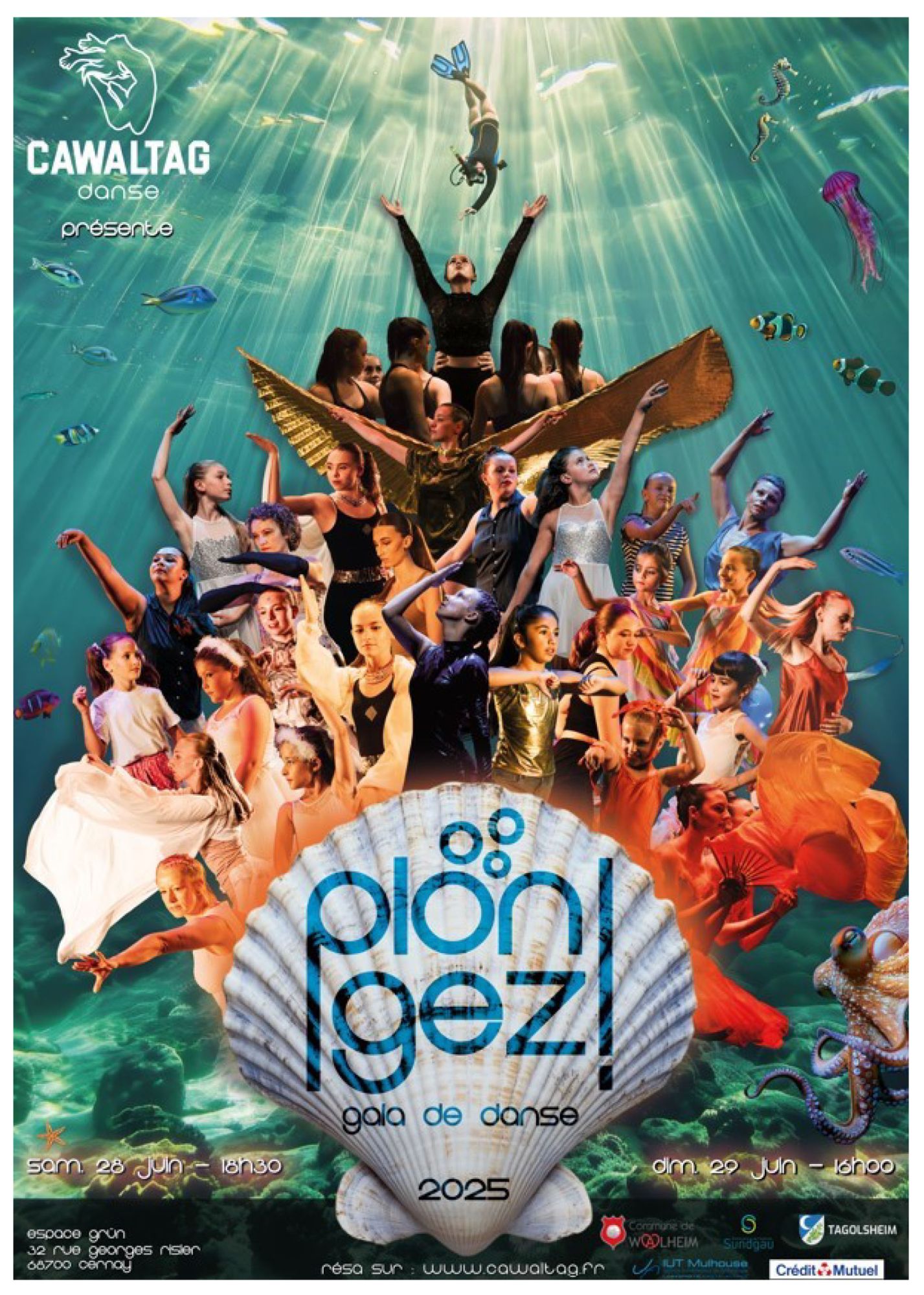 On y voit des phots de danseuses et danseurs autour d'un coquillage