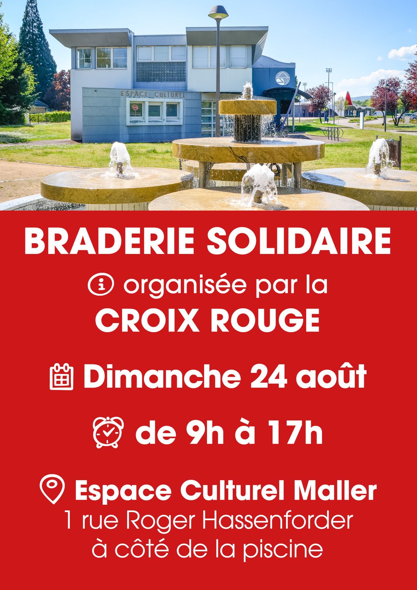 On y voit la fontaine devant l'espace culturel Maller de Cernay