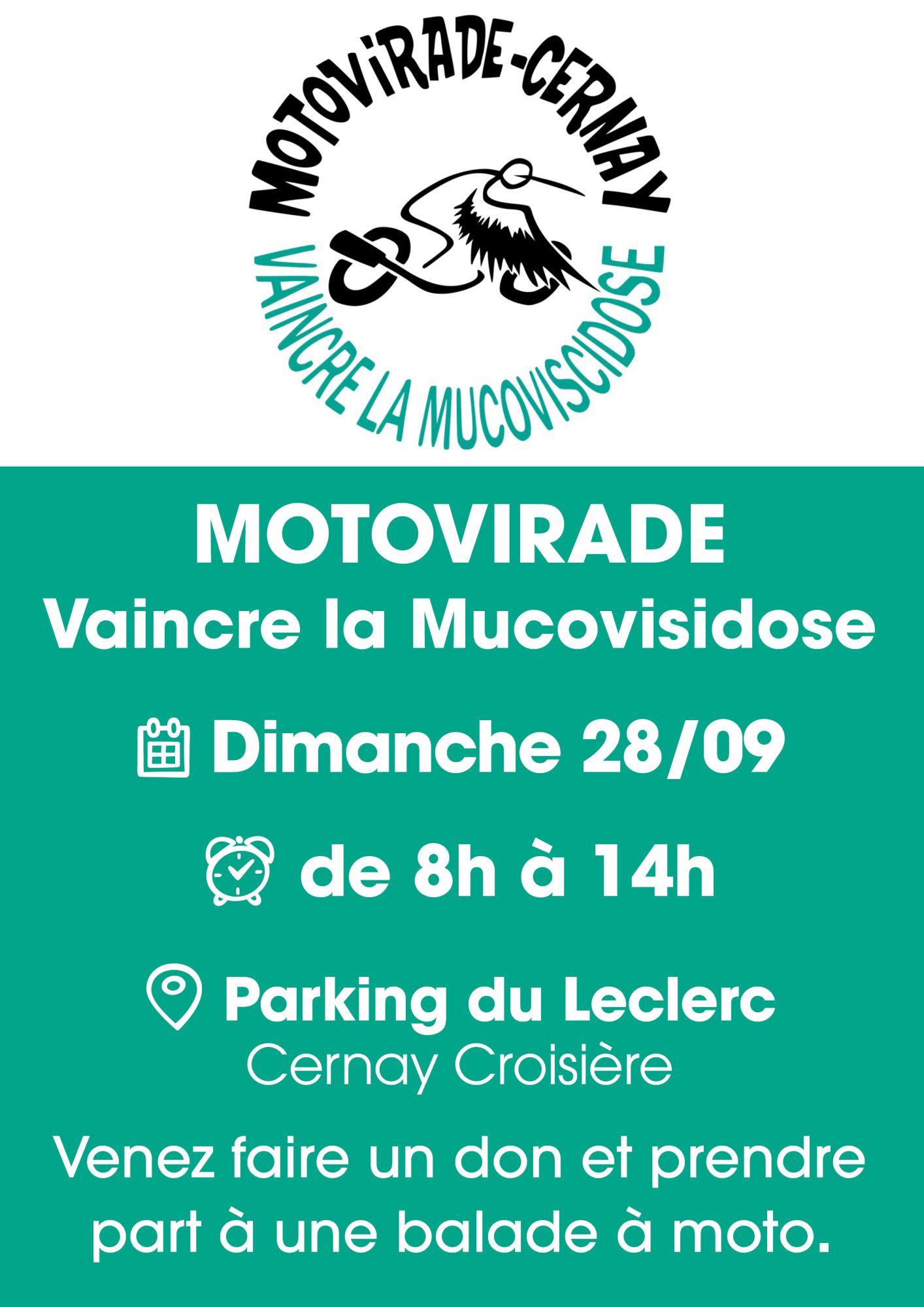 On y voit le logo de l'association une cigogne sur une moto