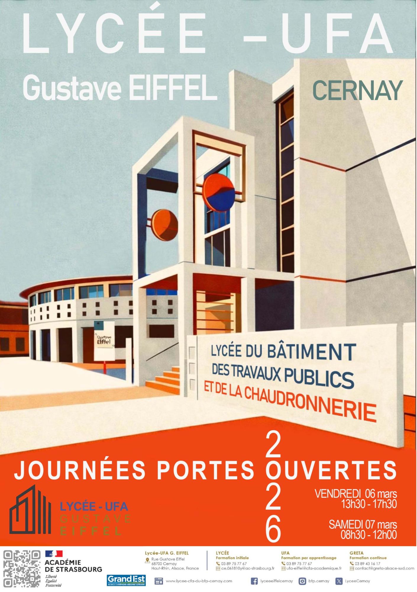 Portes ouvertes les 6 et 7 mars 2026 Lycée du Bâtiment de Cernay On y voit les bâtiments du Lycée du Bâtiment de Cernay