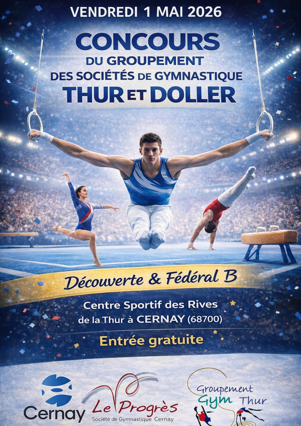 On y voit des gymnastes sur des agr&egrave;s de gymnastique.