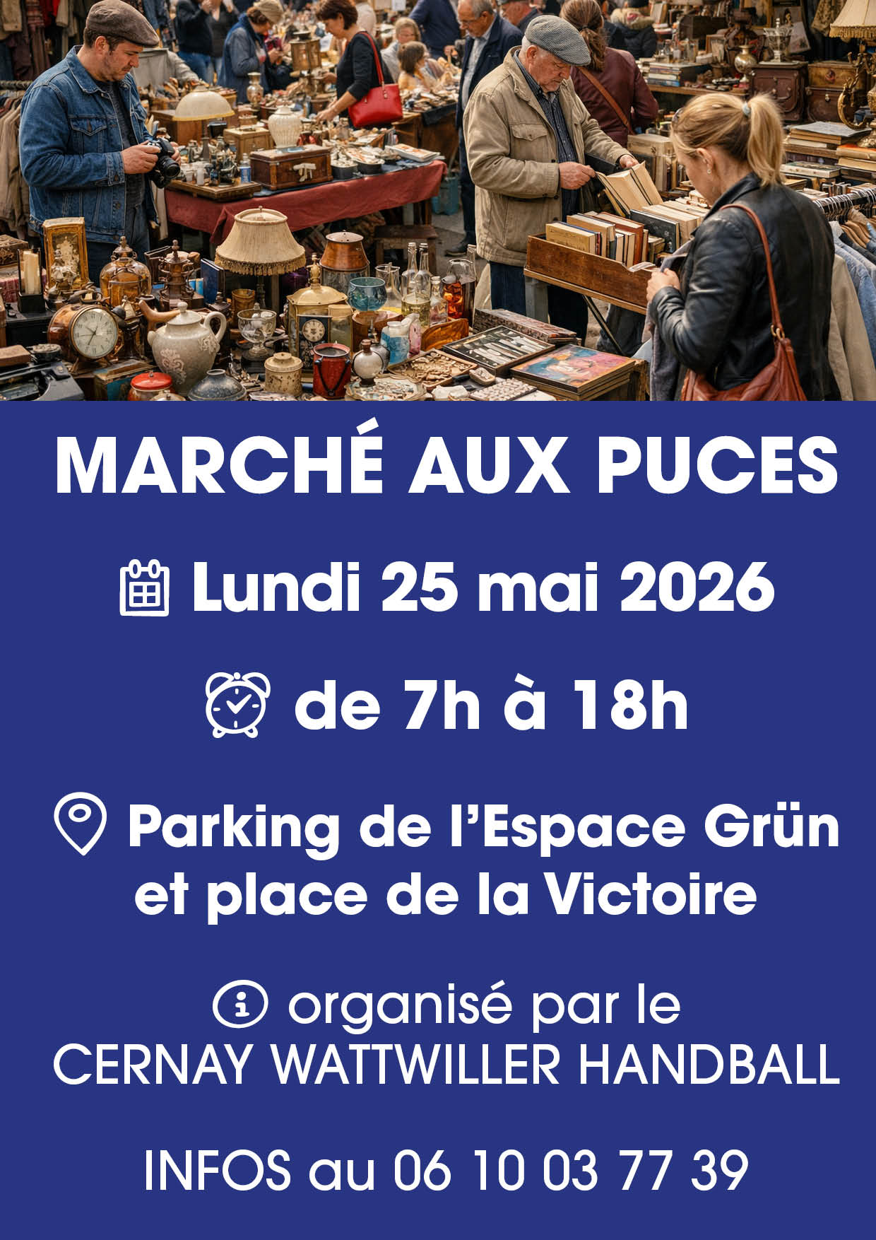 On y voit des personnes autour de stand dans un march&eacute; aux puces