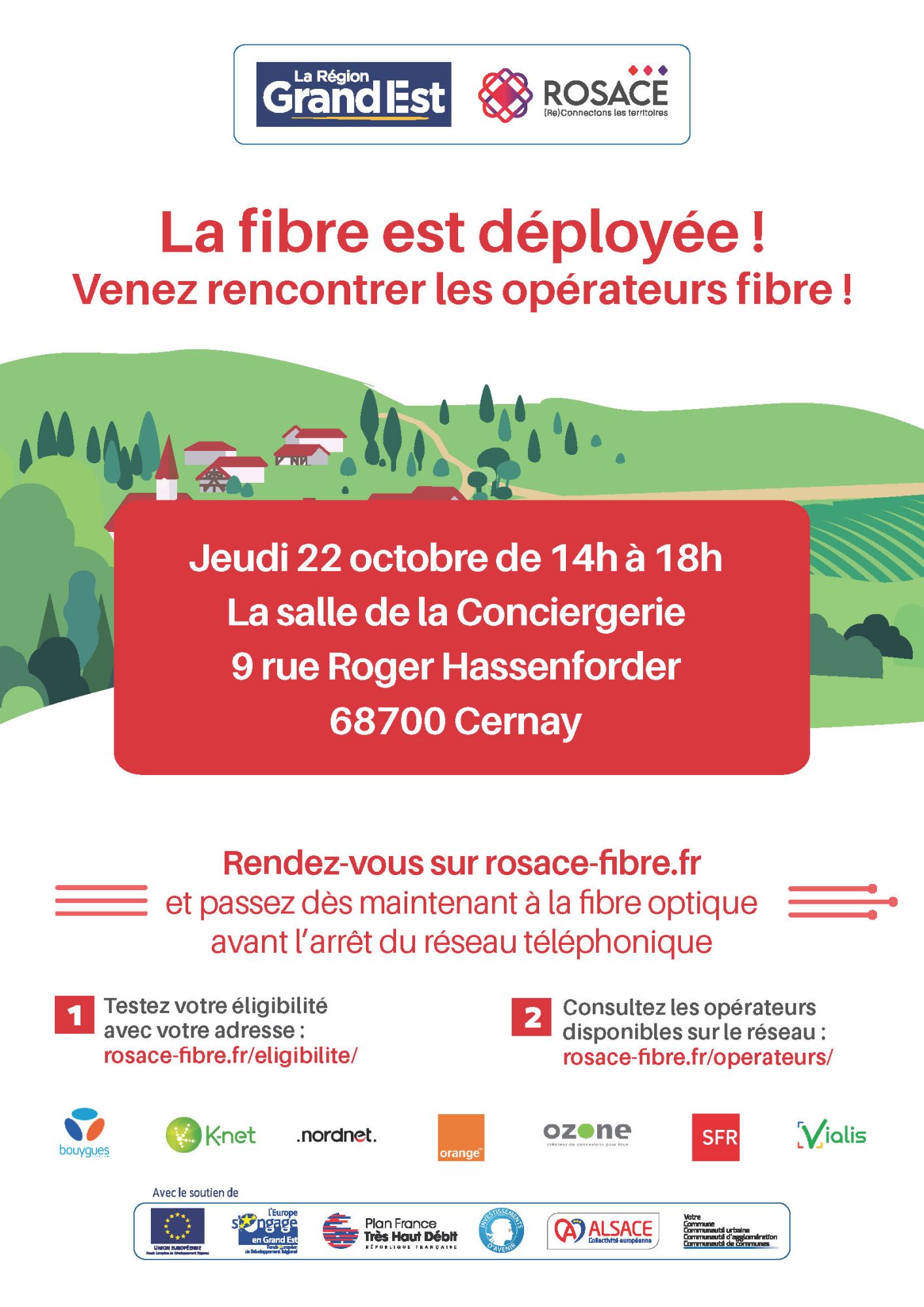 Opérateurs fibres à la conciergerie de Cernay le 22-10-26 On y voit des collines verts avec des arbres et un petit village