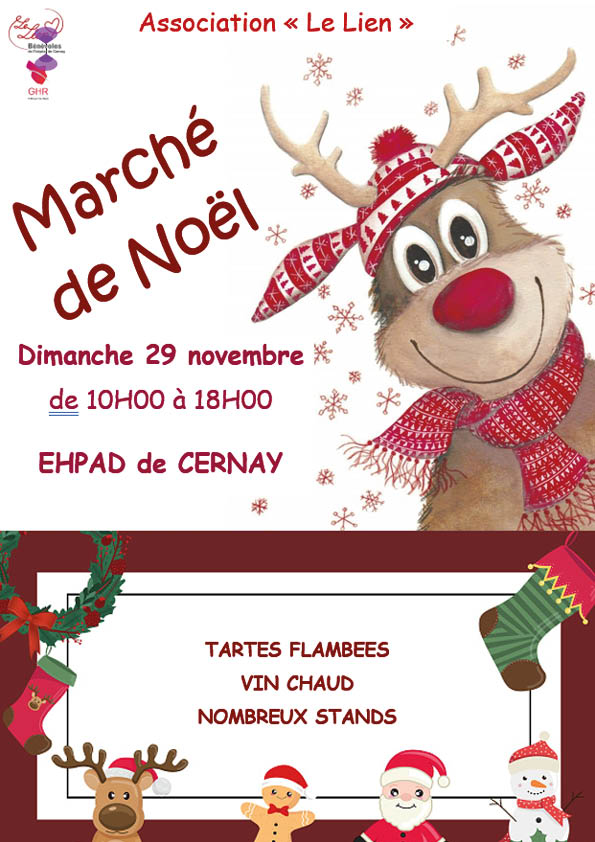 On y voit un renne de No&euml;l avec un bonnet et une &eacute;charppe - le p&egrave;re no&euml;l - un bonhomme de neige