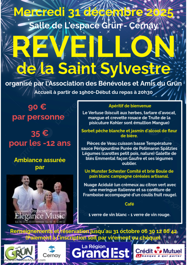 On y voit des feux d'artifice et la photo du Groupe ELEGANCE MUSIC