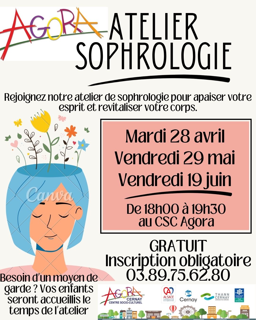 On y voit la t&ecirc;te d'une femme avec des fleurs qui sortent de sa t&ecirc;te