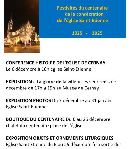 FESTIVITES DU CENTENAIRE DE LA CONSECRATION DE L'EGLISE SAINT-ETIENNE