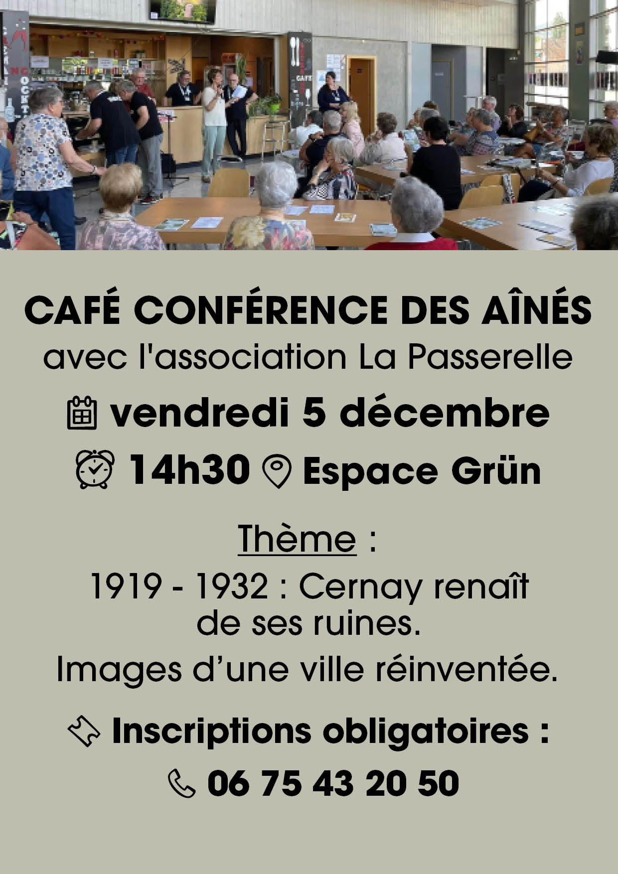 Café des Aînés avec La Passerelle le 05-12-25 à 14h30 à l'Espace Grün On y voit des personnes au bar de l'espace Grün