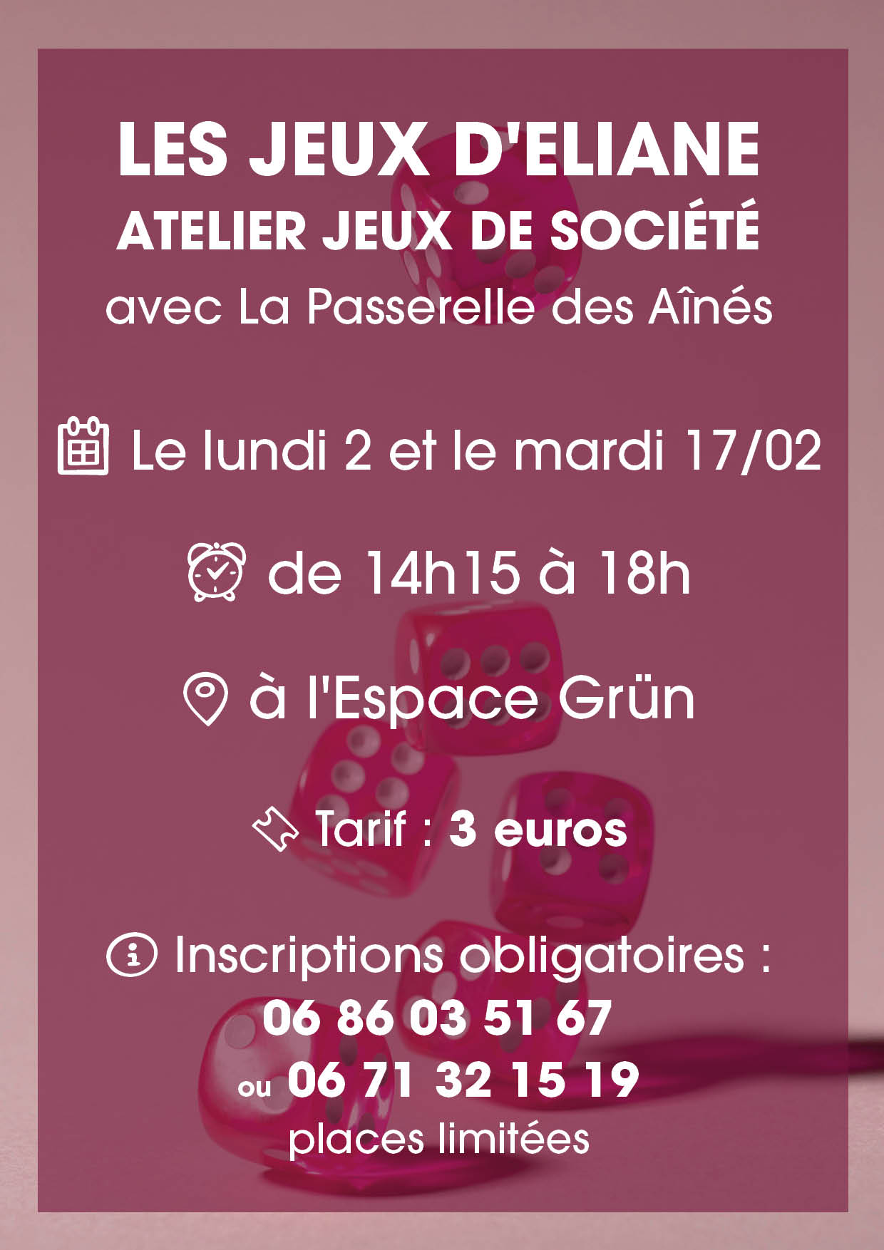 On y voit des d&eacute;s de couleur rose &agrave; jouer