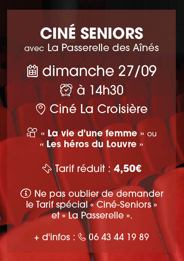 Ciné seniors le 27/09/2026 avec la Passerelle des Aïnés - ciné croisière On y voit des fauteuils de cinéma rouge
