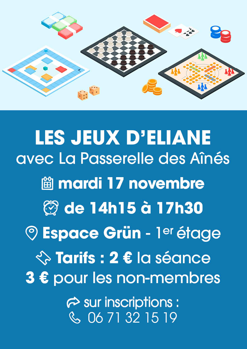 les jeux d'Eliane avec La Passerelle des Aînés à Cernay le 17/11/26 On y voit des jeux de société