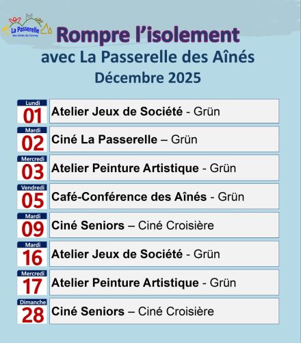 ACTIVITES POUR LES SENIORS AU MOIS DE DECEMBRE