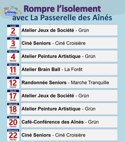 ACTIVITES POUR LES SENIORS AU MOIS DE FEVRIER