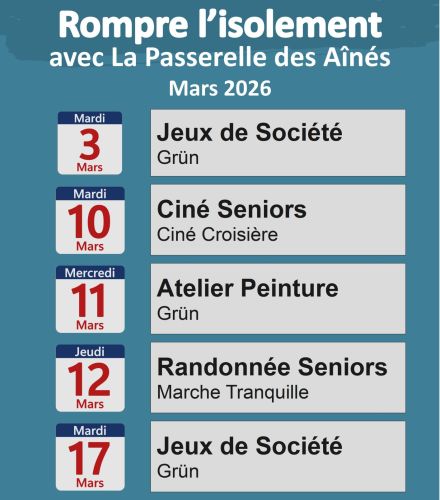 ACTIVITES POUR LES SENIORS AU MOIS DE MARS