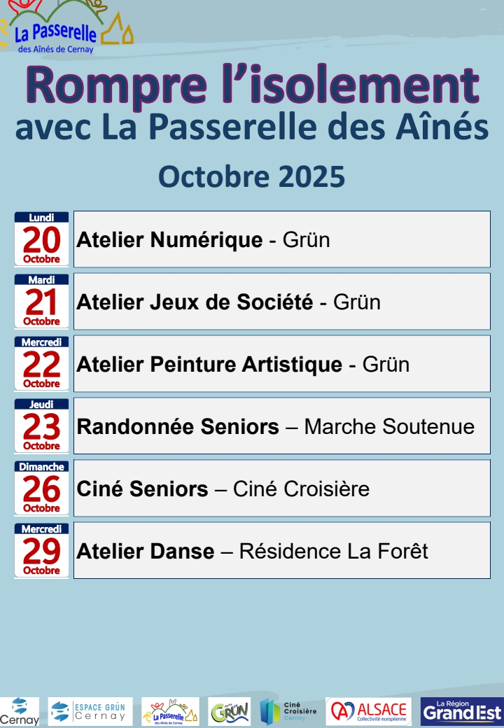 Programme de la Passerelle des Aînés du 20 au 29/10/25