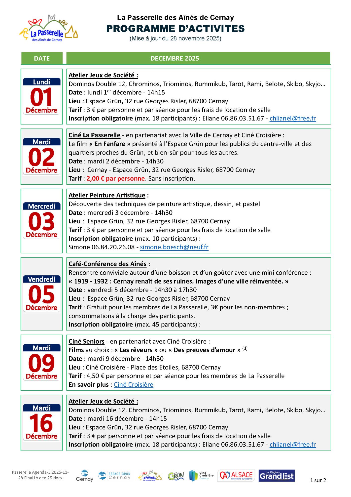 On y voit le logo de La Passerelle des Aînés