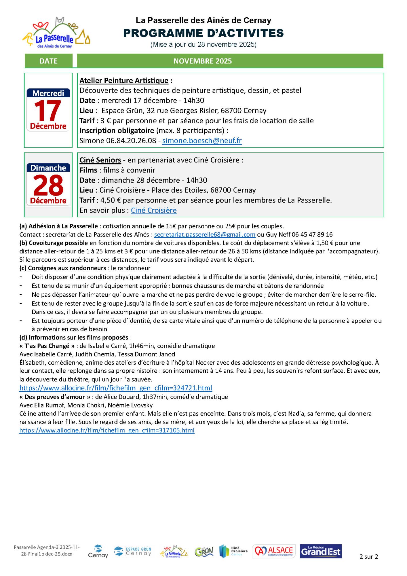 On y voit le logo de La Passerelle des Aînés