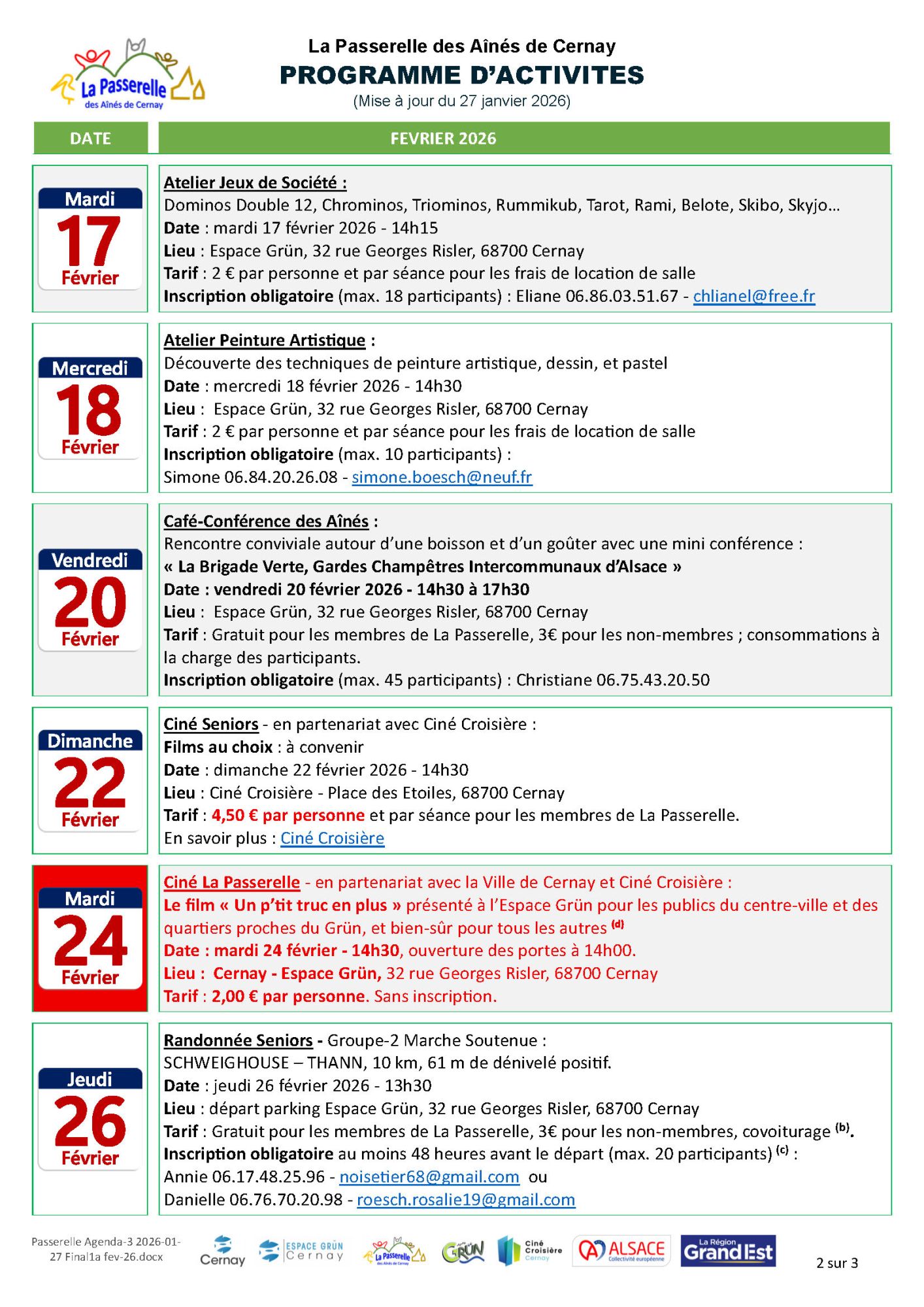 Programme des activit&eacute;s de La Passerelle des A&icirc;n&eacute;s - f&eacute;vrier 2026