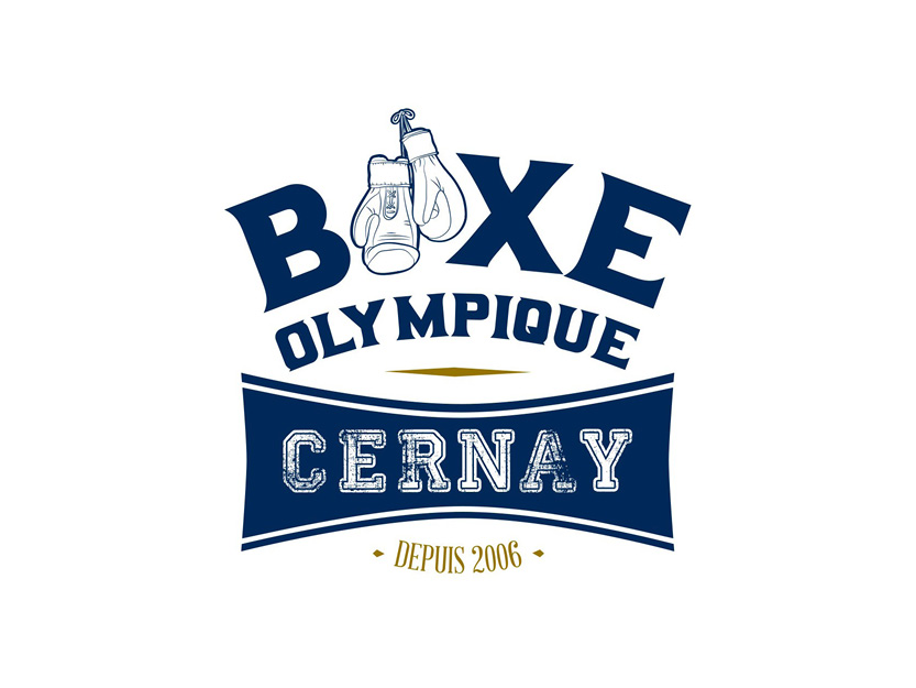 On y voit le mot BOXE, le O est remplacé par des gants de boxe