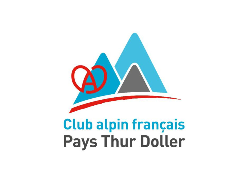 On y voit deux montagnes bleues, une plus petite grise,  l'emblème du bretzel alsacien rouge