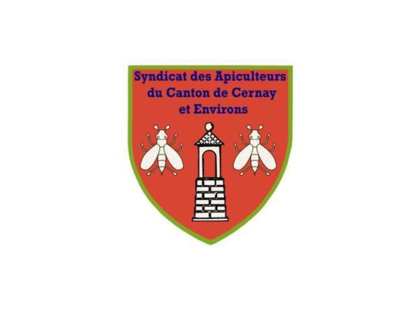 On y voit un écusson rouge avec une tour et deux abeilles de part et d'autre