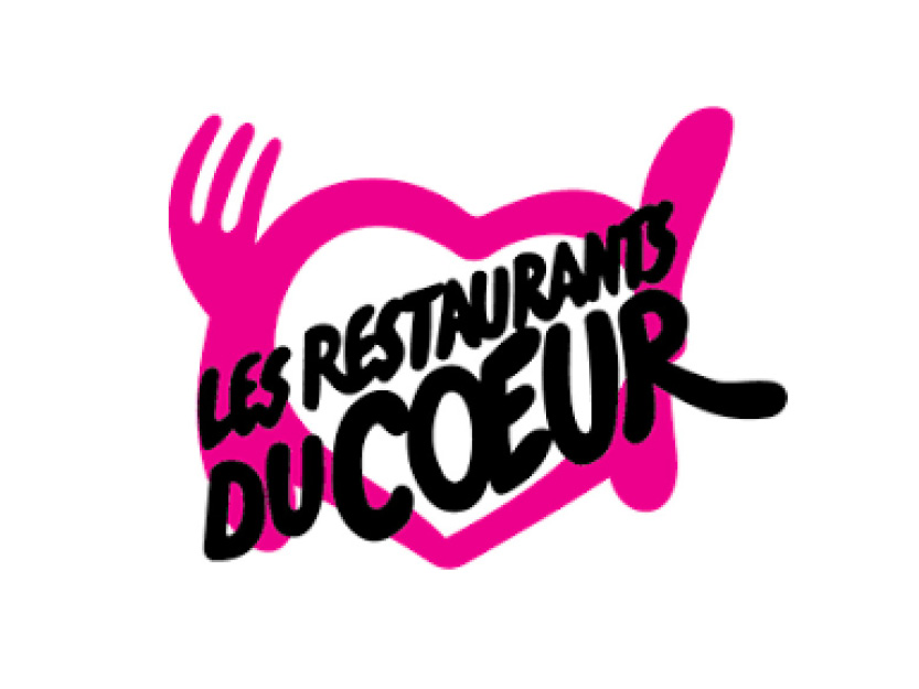 On y voit un grannd coeur rose avec une fourchette d'un côté et de l'autre un couteau