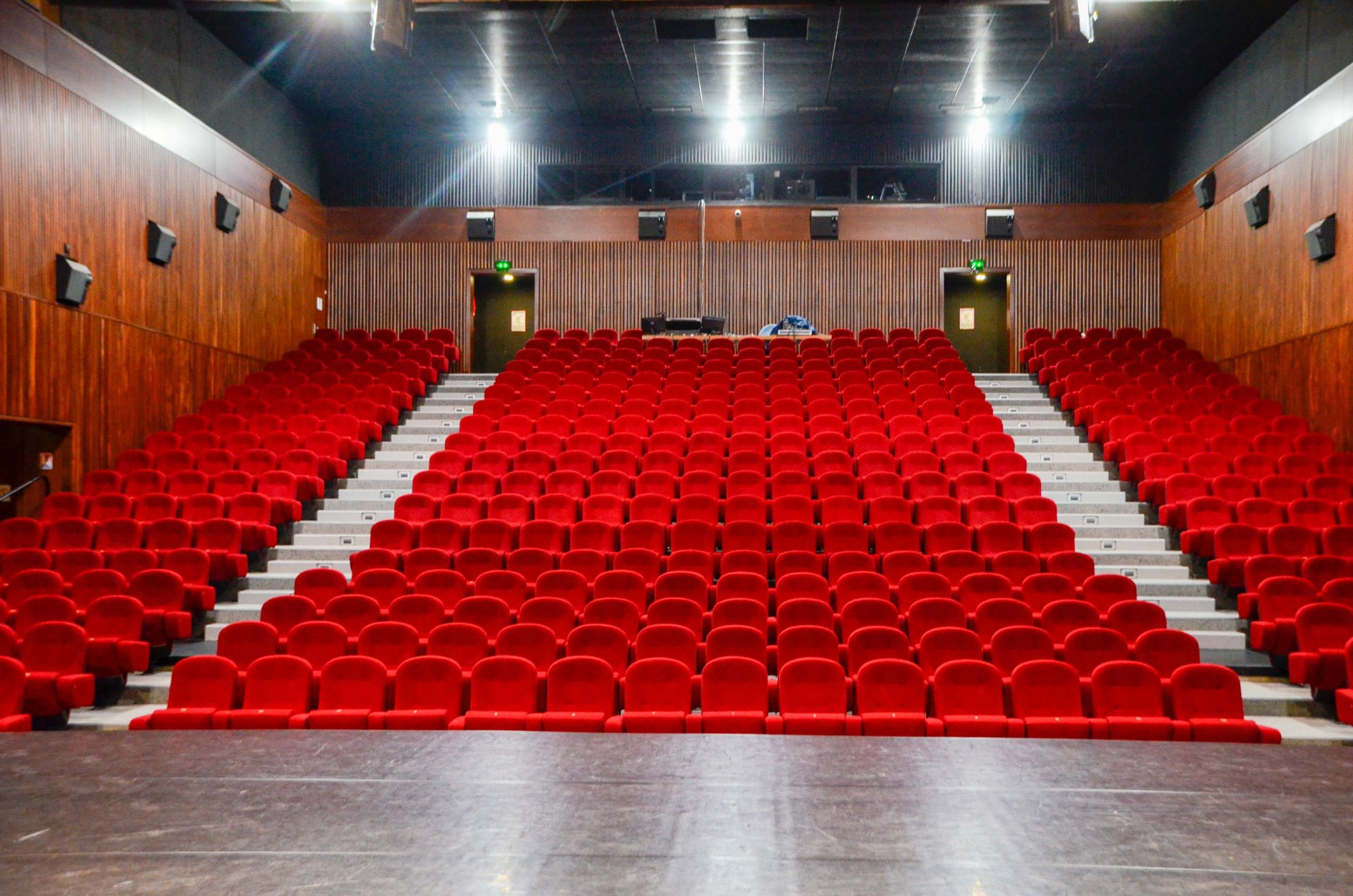 salle de spectacle de l'Espace Grün Photo de la salle de spectacle de l'Espace Grün avec ses fauteuils rouge et sa scène